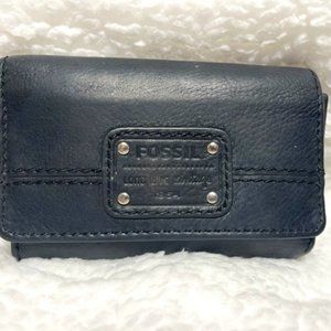 VTG FOSSIL Soft Black Cowhide Leather Trifold Stitched Wallet